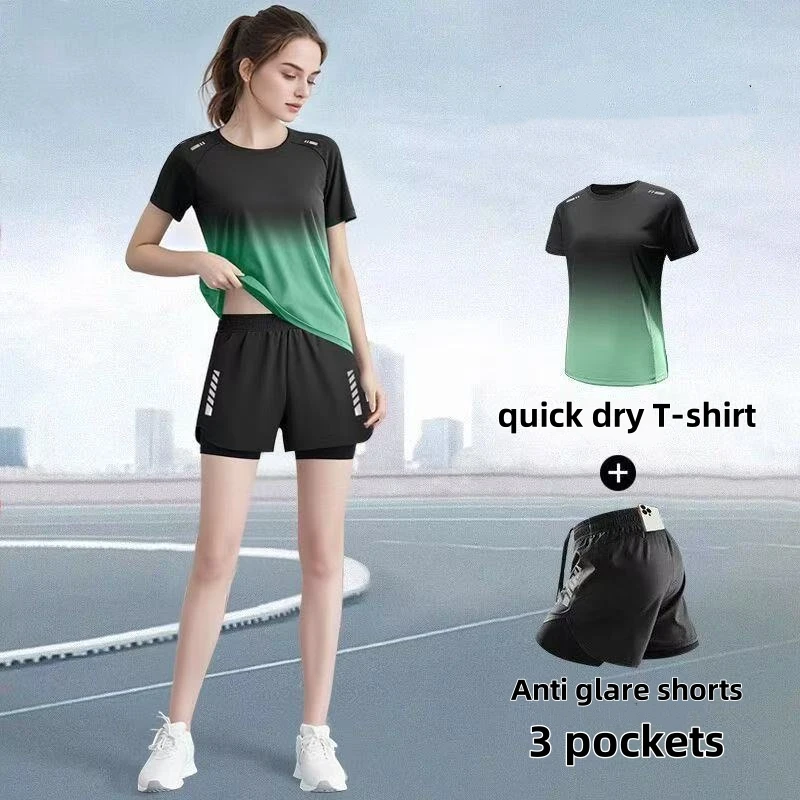 Badminton Jersey - ชุดกีฬาสตรี กางเกงวิ่งขาสั้น เสื้อยืด ชุดโยคะ ชุดแบดมินตันฟิตเนสบาง ระบายอากาศได้ดี