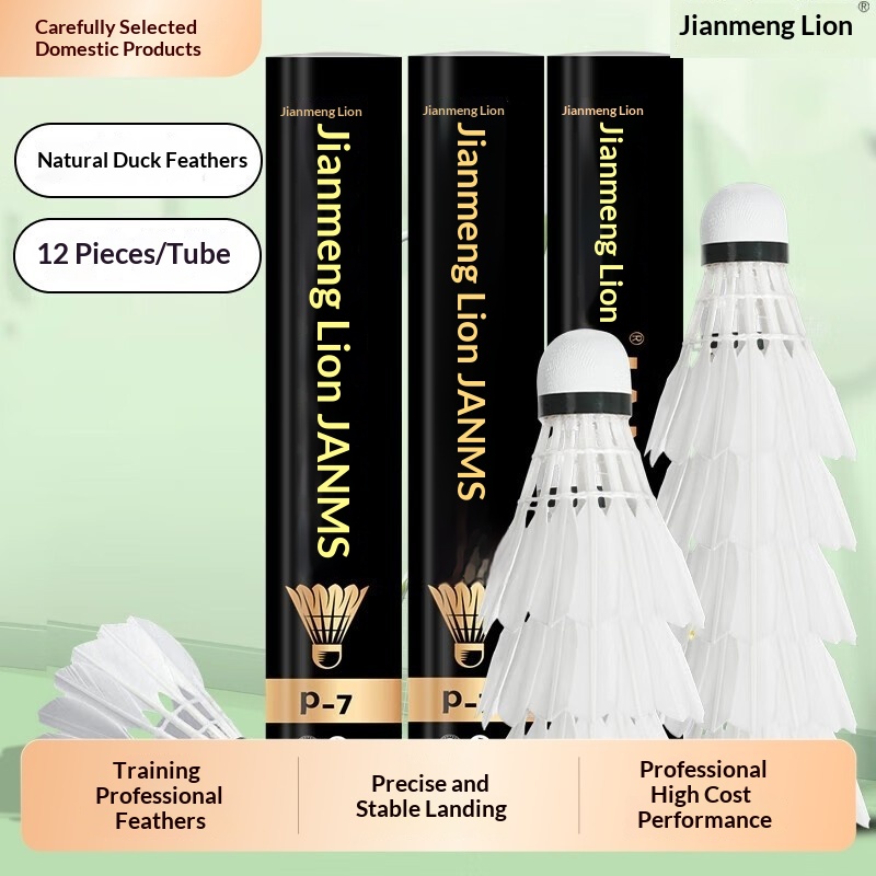 Feather Shuttlecock - ลูกแบดมินตันขนห่าน Lion 12 แพ็ค ทนทาน สีขาวดำ