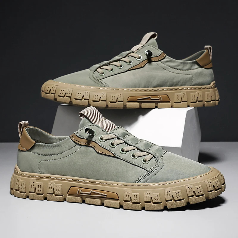 Badminton Shoes - รองเท้าแฟชั่นลำลองสำหรับผู้ชายระบายอากาศได้กลางแจ้งรองเท้าผ้าใบผู้ชายรองเท้าพื้นวัลกาไนส์รองเท้าใส่เดินผูกเชือก